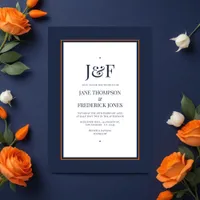 Trendy Typography Navy and Orange Wedding Invitation