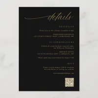 Delicate Script Black and Gold Wedding Details Enclosure Card