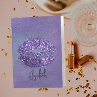 Modern Glam Purple Glittery Kiss Lipstick Imprint Pocket Folder