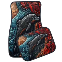 Ocean's Elegance: Dolphin Art Car Floor Mat