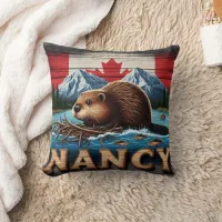 Canadian Beaver Builds Nest Near Mountain Lake Throw Pillow