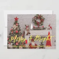 Merry and Bright Trendy Elegant Christmas Photo Holiday Card