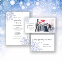 Blue Snowflakes on White Winter Wedding Stationery Collection