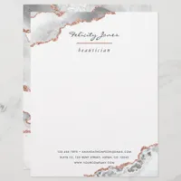 White and Rose Gold Agate Stone Business Letterhead