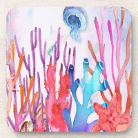 Coastal Ocean Tropics Jellyfish Hard  Beverage Coaster