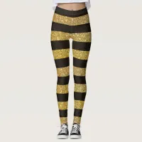 Trendy Glamorous Chic Luxury Faux Glitter Striped Leggings