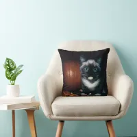 Kitten and Pumpkin for Halloween Throw Pillow