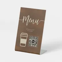 Rusted Copper Cafe Contactless Menu Script QR Code Pedestal Sign