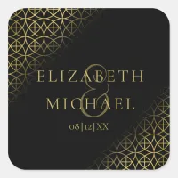 Geometric Wedding Party Supplies Gold/Black ID477 Square Sticker