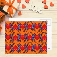 Red Hearts with Blue Flame in Pattern Postcard