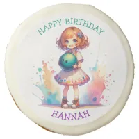 Bowling Party Girl's Anime Birthday Personalized  Sugar Cookie