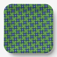 Four-Leaf Clovers on Blue Repeating Print Paper Plates