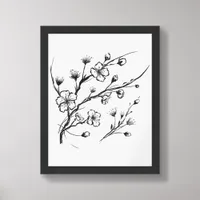 Cherry Blossom Ink Line Drawing Framed Art