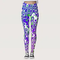 [Purple and Green] Swirls Op-Art Leggings