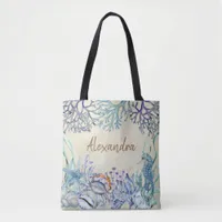 Beach Watercolor Ocean Sea Life Personalized Tote Bag