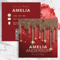 Fancy Chic Glam Red Paint Drip Hair Makeup Square Business Card