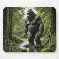 Bigfoot standing in a Creek Cartoon  Mouse Pad