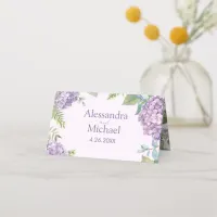 Watercolor Lavender Hydrangea Flowers Fern Wedding Place Card