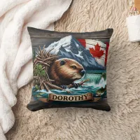 Canadian Beaver Near Waterfall in Kimberly Area Throw Pillow