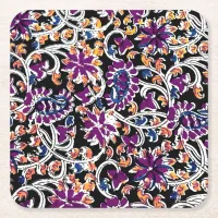 Purple Kalamkari Print Square Paper Coaster