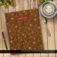 Country Flowers Hand Drawn Pattern Brown Rustic Notebook