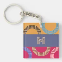 Mid Century Modern Monogram Multicolor Abstract Keychain