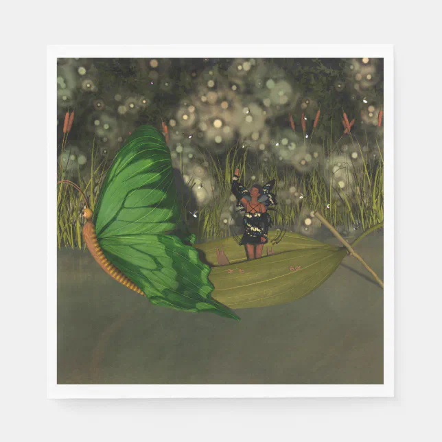 Cute Fairy in Boat with Fireflies Napkins