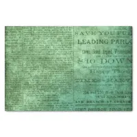 Vintage green Newspaper Page Tissue Paper