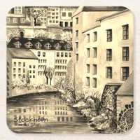 Stockholm Gamla Stan - Old Town with Sepia Filter Square Paper Coaster