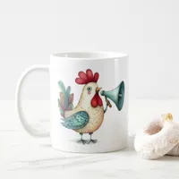 Whimsical Chicken or Rooster Illustration Folk Art Coffee Mug