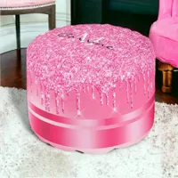 Monogram Hot Pink Glitter Drips Ottoman Pouf Pod