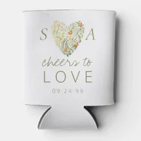 Heart Modern Rustic Boho Floral Greenery Wedding Can Cooler