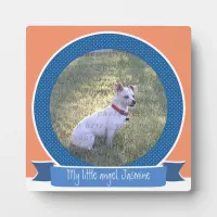 Dog Photo Display Blue Coral White Memorial Plaque