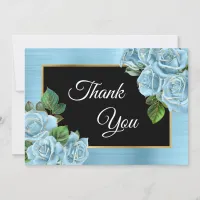 Baby Blue and Gold Rose Glam Thank You Card