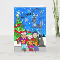 Merry Christmas Children Carolers Holiday Card