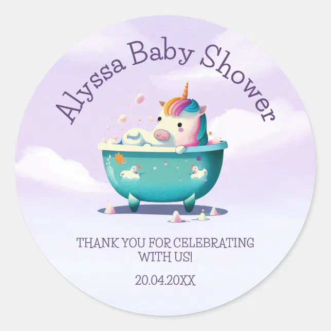 Baby Unicorn Bath Time | Baby Shower Classic Round Sticker