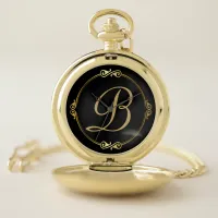 Monogram in gold with infinity circle on Black | Pocket Watch