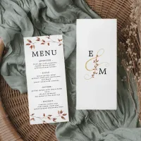 Simple Minimal Fall Leaves Botanical Wedding  Menu