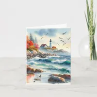 Serene Fall Watercolor Coastal Seascape Blank Note Card