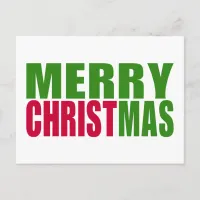 Red and Green Typography Merry Christmas Holiday Postcard