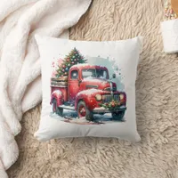 Old-Fashioned Christmas Vintage Red Truck Throw Pillow