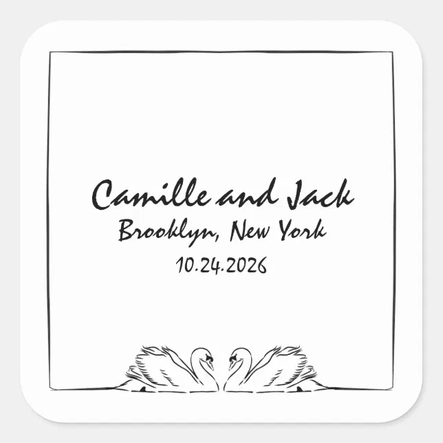 Timeless Handwritten Swan Illustration Wedding Square Sticker