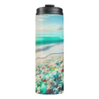 Pretty Ocean Beach with Sea Glass Thermal Tumbler