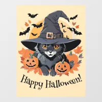 Black Cat in Witch Hat Halloween Window Cling