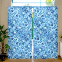 Turquoise Blue Ice Rose floral Photo Edit tiled Sheer Curtains