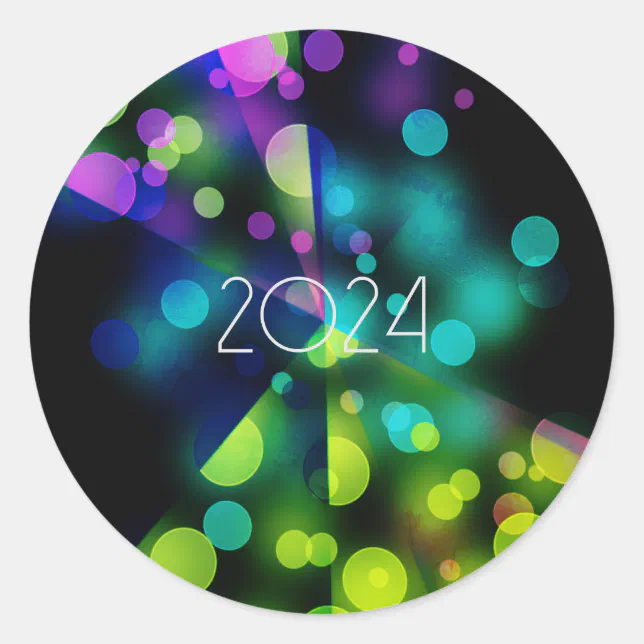 2024 new year with multicolor bubbles classic round sticker