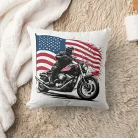 Proud rider with American flag in sunset glow Throw Pillow