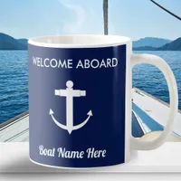 Nautical Anchor Sailing Navy Blue Welcome Aboard Coffee Mug