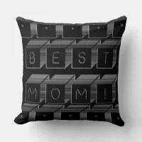 Best Mom Shades of Gray Blocks & Black Background Throw Pillow