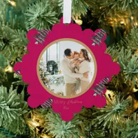 Red Green Pagoda Merry Christmas Tree 2-Photo Ornament Card